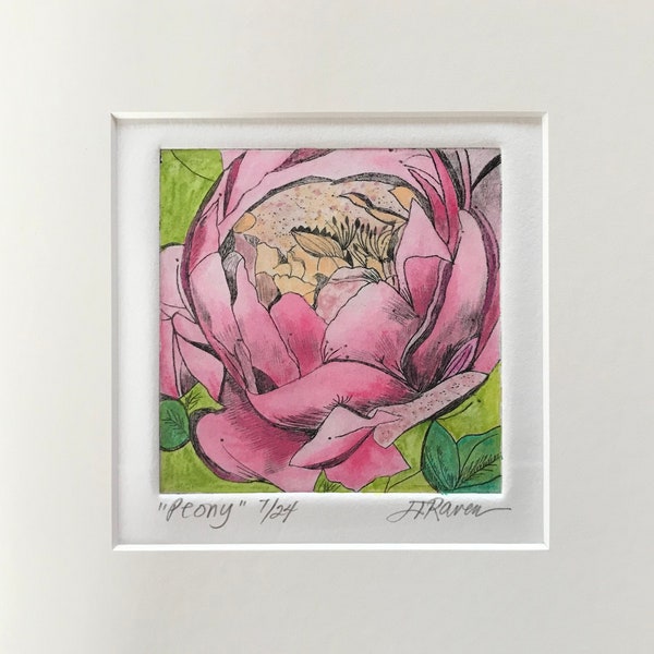 PEONY Limited  Edition Drypoint print