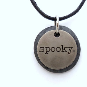 Spooky Halloween Necklace, Spooky Halloween Word Jewelry, Polymer Clay Word Pendant