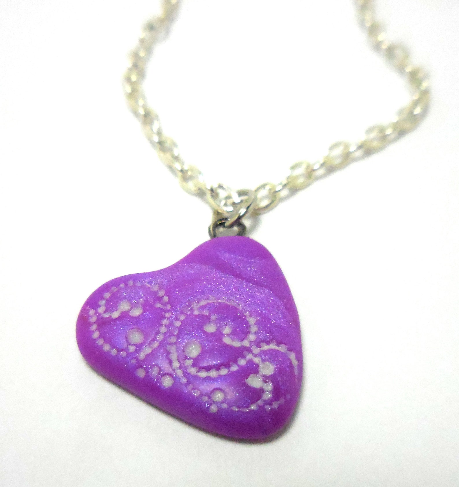 Purple Lace Heart Charm Necklace Polymer Clay Jewelry Purple Etsy