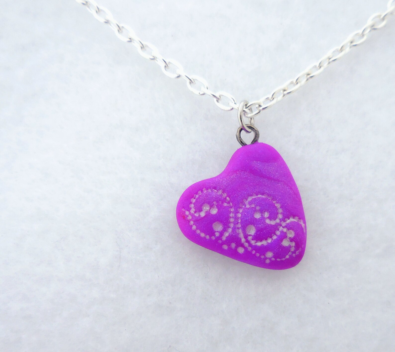 Purple Lace Heart Charm Necklace Polymer Clay Jewelry Purple Etsy
