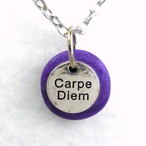 Good Luck Gift, Off to College Gift, Carpe Diem Charm Necklace, Graduation Gift, Carpe Diem Jewelry, Purple Carpe Diem Polymer Clay Jewelry