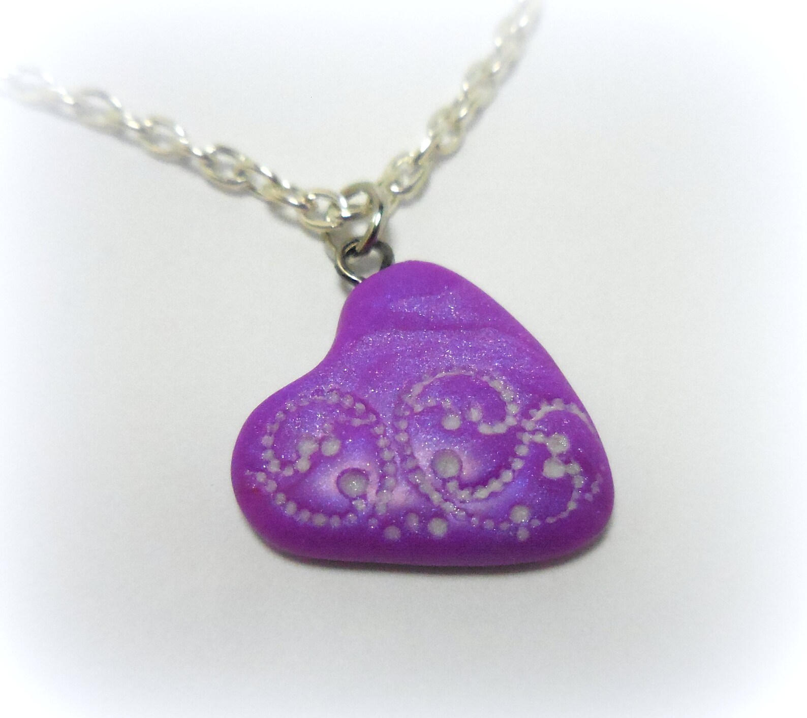 Purple Lace Heart Charm Necklace Polymer Clay Jewelry Purple Etsy