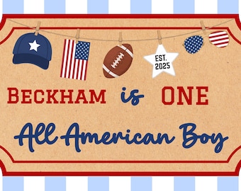 Custom First Birthday Banner,  4th of July Decor, Personalized All American Boy Banner