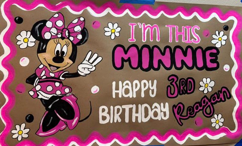 Hand-Painted Minnie Mouse Birthday Banner, Personalized Girls Party Decor bild 1