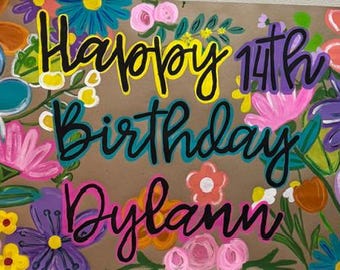 Custom Floral Birthday Banner