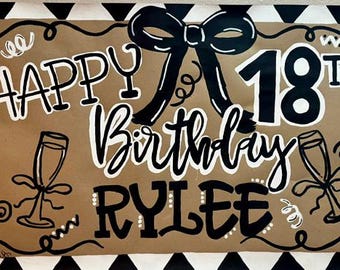 Custom Hand-Painted Black and White Birthday Banner