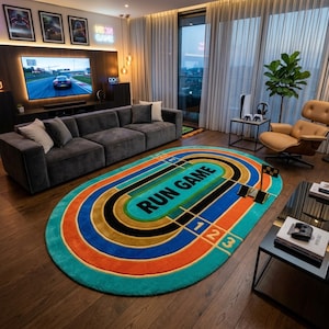 Alfombra de juego retro, alfombra de pista de arcade, tapete de juego interactivo para niños, alfombra para noches de juegos en familia, decoración para sala de juegos, alfombra ovalada para sala de estar