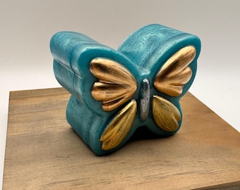 Türkis & Gold Schmetterling Kunstharz Schmuckbox • Handbemalte Mini Aufbewahrungsschale • Dekorativer Schmetterling Akzent