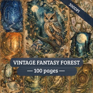 Vintage Fantasy Forest Junk Journal Pages Digital Download | Printable Junk Journal Kit, Ephemera Paper Pack, Scrapbook Pages, Art Journal