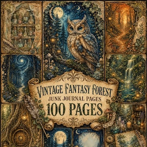 Vintage Fantasy Forest Junk Journal Pages Digital Download | Printable Junk Journal Kit, Ephemera Paper Pack, Scrapbook Pages, Art Journal