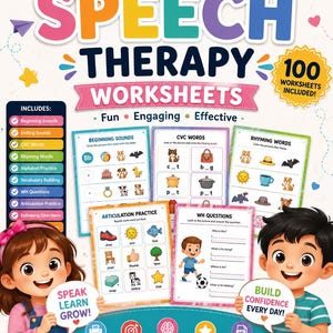 Schede di lavoro per la terapia del linguaggio / Pacchetto di 100 PDF stampabili