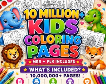 1000万ページ以上の子供向け塗り絵ページセット | PLR MRR（デジタルダウンロード）