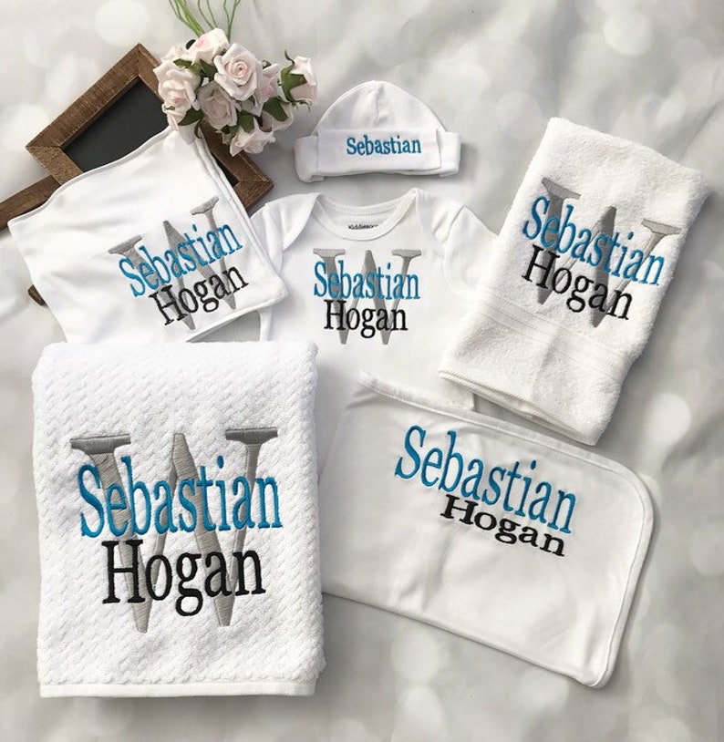 Personalised Onesie,hat,burp cloth,personalised organic baby blanket,Baby boy embroidered onesie baby boy gif baby gift,coming home onesie