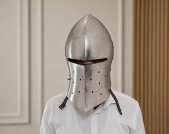 Steel Medieval Bascinet Helmet | Hounskull Knight Armor for Reenactment, LARP, Cosplay