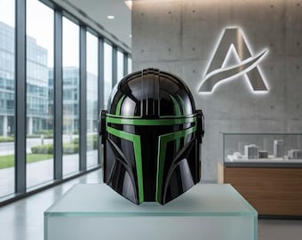 Custom Mandalorian Helmet - Gloss Black and Cyber Green Cosplay | Full-Size Wearable Bounty Hunter Armor |  Mercenary Fan Art Collectible