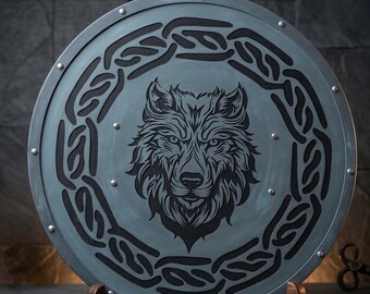 Handmade Viking Wolf Shield - Celtic Knot Round Shield - Norse Mythology Wall Art, Cosplay Shield, Geek Gift, Medieval Battle Shield