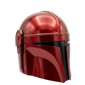 Casque de chasseur de primes de science-fiction | Heaume de mercenaire en acier fabriqué à la main | Armure de guerrier cyberpunk pour GN cosplay | Casque portable Galactic Knight Red