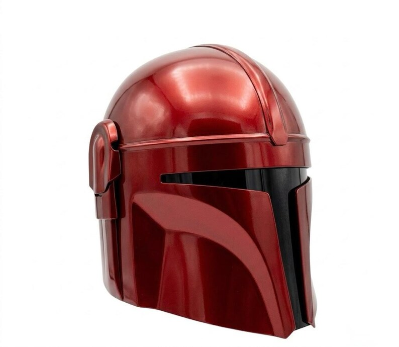 Casque de chasseur de primes de science-fiction | Heaume de mercenaire en acier fabriqué à la main | Armure de guerrier cyberpunk pour GN cosplay | Casque portable Galactic Knight Red