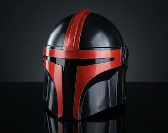 Custom Mandalorian Helmet - Black and Metallic Red  Cosplay Full-Size Wearable  Bounty Hunter Armor | Star Wars Inspired Fan Art Collectible