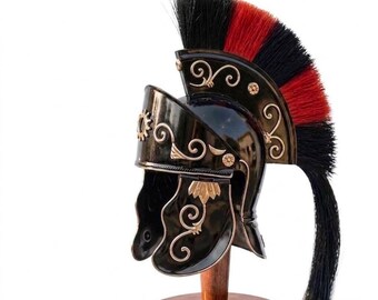 Roman Centurion Helmet | Black Red Crest Imperial Galea | Cosplay Reenactment Armor