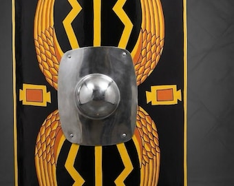 Roman Scutum Shield - Historical Imperial Legionary Shield Replica with Metal Umbo Boss - Perfect for Cosplay, Reenactment, and Wall Decor
