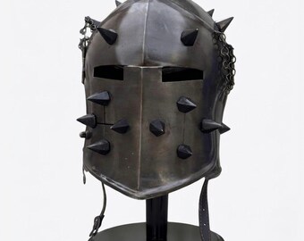 Mittelalterlicher Ritterhelm mit Spikes - Handgefertigter Stahlhelm, Gothic Rüstung Cosplay