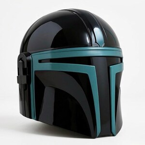 Casque de chasseur de primes de science-fiction | Heaume de mercenaire en acier fabriqué à la main | Armure de guerrier cyberpunk pour GN cosplay | Casque portable Galactic Knight Cyan Black