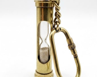 Solid Brass Hourglass Keychain | Vintage Nautical Sand Timer, Steampunk Carabiner Clasp