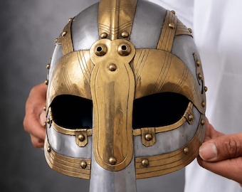 Medieval Viking Gjermundbu Helmet | Steel Brass Norse Armor for LARP SCA Reenactment