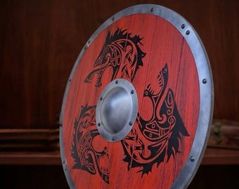 Handcrafted Wooden Viking Shield  Norse Triskele Wolf Design, Authentic Medieval Round Shield, Cosplay, LARP, Norse Mythology Wall Art Decor