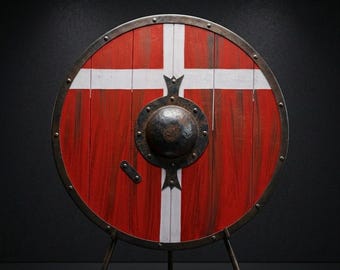 Hand-Painted Viking Shield | Steel Rim, Wood Plank Texture, Medieval Replica Armor