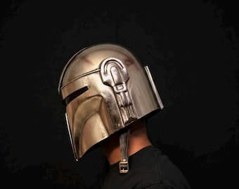 Sci-Fi Bounty Hunter Helmet | Handcrafted Steel Mercenary Helm | Cyberpunk Warrior Armor for Cosplay LARP | Galactic Knight Wearable Helmet