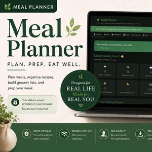 Interactive Meal Planner App | Weekly Planning, Grocery List, Pantry Tracker (Digital Download)