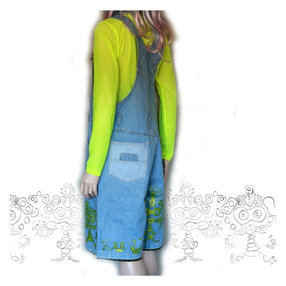 green denim dungarees