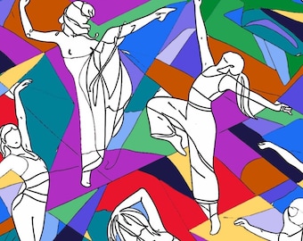 Dance Line Adult Coloring Pages (Sheet) Instant  (PDF Download)