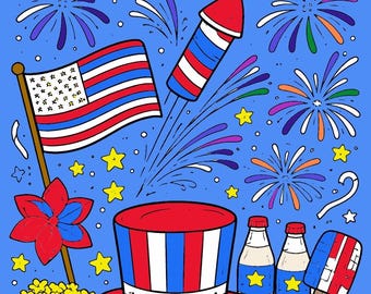 Forth of July, Independence Day, July the 4th  Adult Coloring Pages (sheets) Digital Download (PDF)