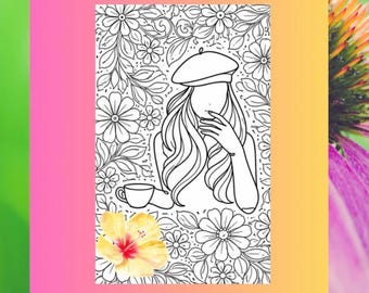 Coffee and Chill Printable Coloring Book Sheets (PDF) Digital Download