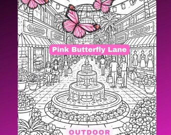 Pink Butterfly Lane Outdoor Shopping Coloring Pages (PDF Download)