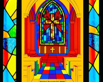 Church, Building, Architecture, and  Stained Glass Adult Coloring Book ( Sheets) Digital Download, ( PDF)