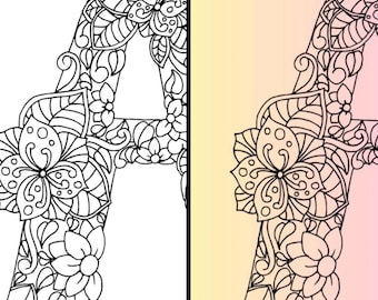 Páginas para colorear del alfabeto ABC con motivos florales (hojas) Descarga instantánea (PDF)