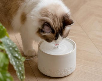 Floral Ceramic Cat Water Fountain with USB Pump and Replaceable Filter
