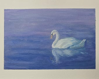 El cisne en púrpura, pintura ORIGINAL al gouache.