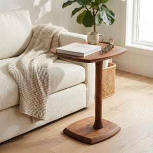 Solid Mango Wood C Table, Sofa Side End Table, Scandinavian Bedside Couch Table, Small Space Living Furniture, Handcrafted Wood Decor