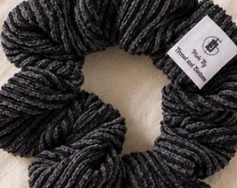 Black Ribbed Knit Scrunchie, Soft Stretchy Hair Tie for Women, Everyday Ponytail Holder, Stocking Stuffer for Her