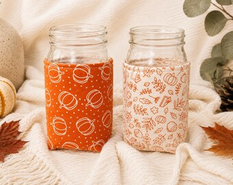 Coffee Cold Cup Holder | Sourdough Starter | Ice Coffee Sleeve, | Mason Jar Sleeve | Insulated Cozy | Tea Drinker | Hand Sewn | Fall Gift