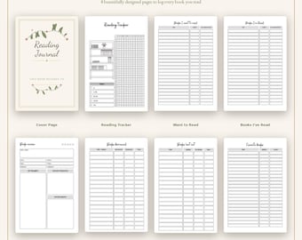 Reading Journal Printable Book Journal Reading Log Book Review Book Tracker PDF Digital Download Reader Gift