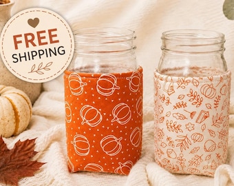 Insulated Mason Jar Sleeve, Iced Coffee Cup Cozy, Sourdough Starter Jar Wrap, Fall Kitchen Gift for Her