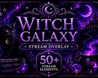 Witch Galaxy Stream Overlay Pack | Gothic Fantasy Twitch Overlay | Animated Alerts, Screens, Webcam & Chat Box
