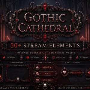 ゴシック大聖堂ストリームオーバーレイパック | Twitch、キックオーバーレイ | アニメーションスクリーン＆アラート | ダークファンタジーパッケージ