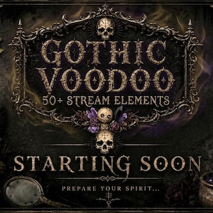 Gothic Voodoo Twitch-overlay-pakket | Geanimeerde waarschuwingen en schermen | OBS-overlay Dark Fantasy | Panelen, webcam, chatbox